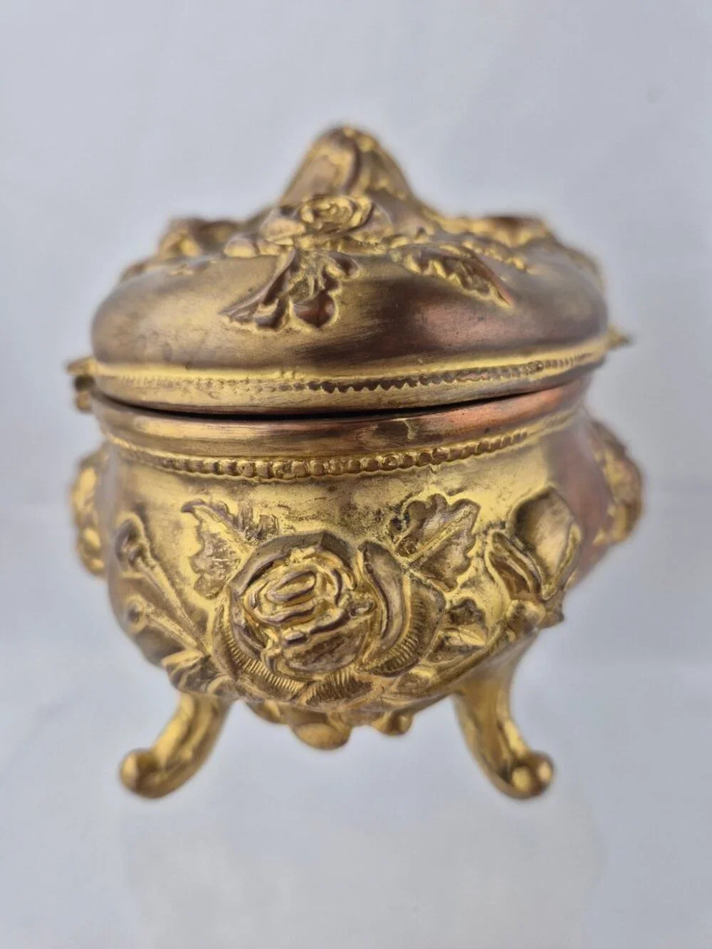 N.B. Rogers Art Nouveau Trinket Box 812-882 Jewelry Casket Rose Floral Gold Tone